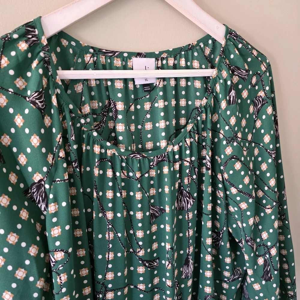 Cabi XL Bohemian Peasant Spring Loose Fit Smocked Cuffs Voyager Blouse - Picture 6 of 14